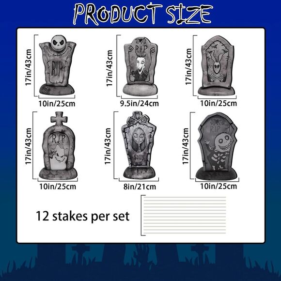 Halloween Tombstone Yard Signs 17 Inch Graveyard Decorations with Stakes 6 Pack - Picture 3 of 7